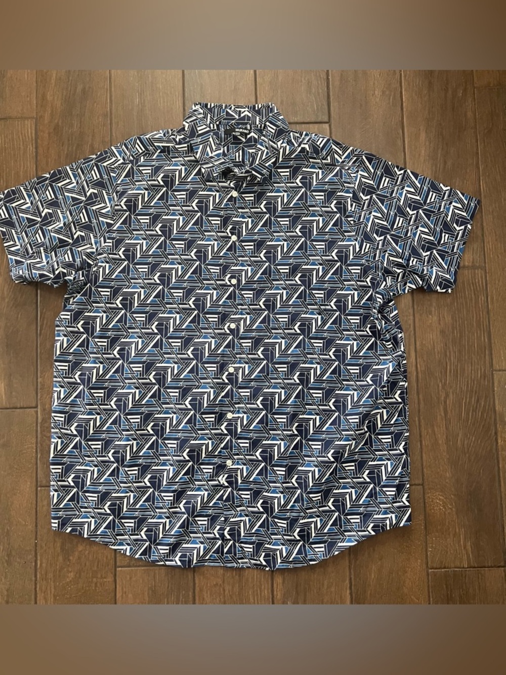 Murano Button Down Short Sleeve Lightweight Cotton Blue and Black Shirt sz 3XLT